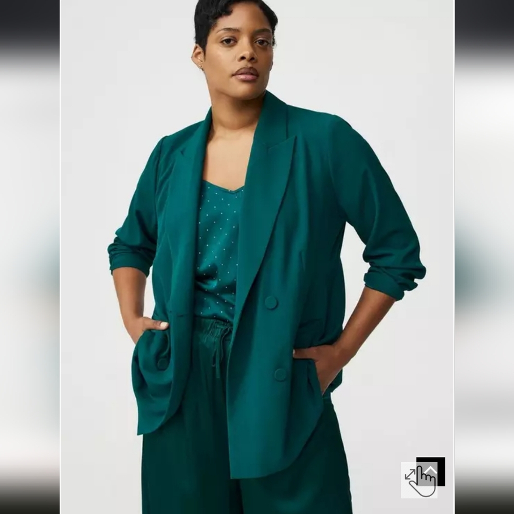 NWT Teal Studio Relaxed Double-Breasted Crepe Blazer - Picture 7 of 11